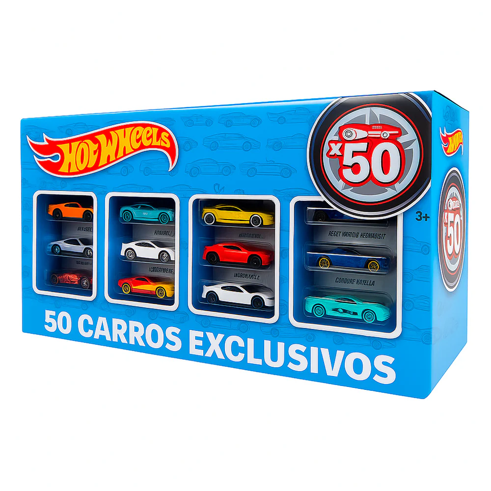 Caixa Hotwheels 50 Carros exclusivos e ÚNICOS