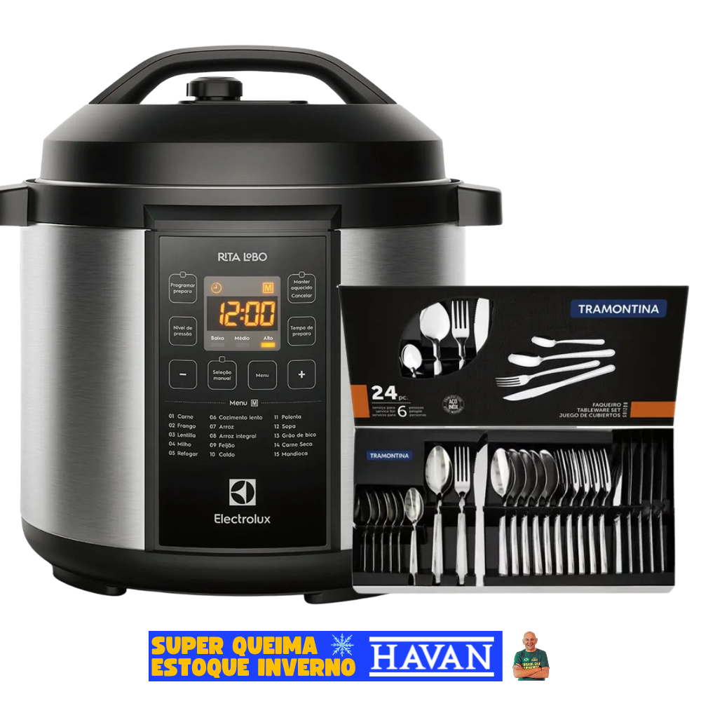 Panela de Pressão Elétrica Electrolux 6L + Kit de Talheres Tramontina